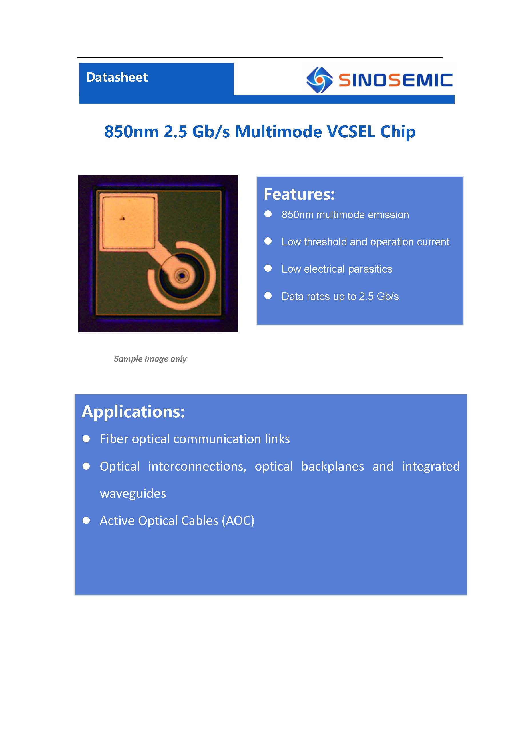 850nm2.5G VCSEL芯片异面电极VDS85B0001